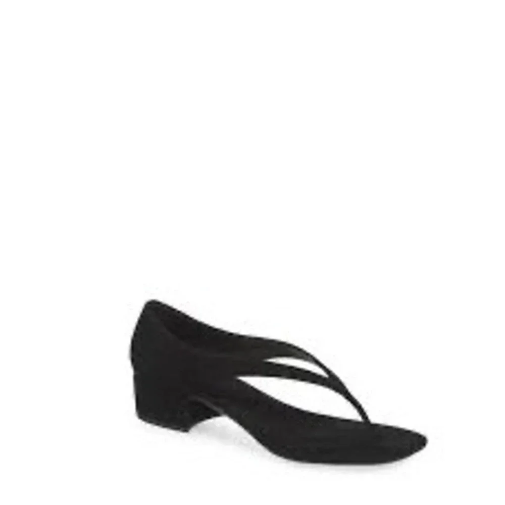 Jeffrey Campbell Black Suede Thong Block Heel Sandals Square Toe Womens 10